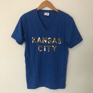 LocalE Kansas City Sequin Blue V Neck T-Shirt